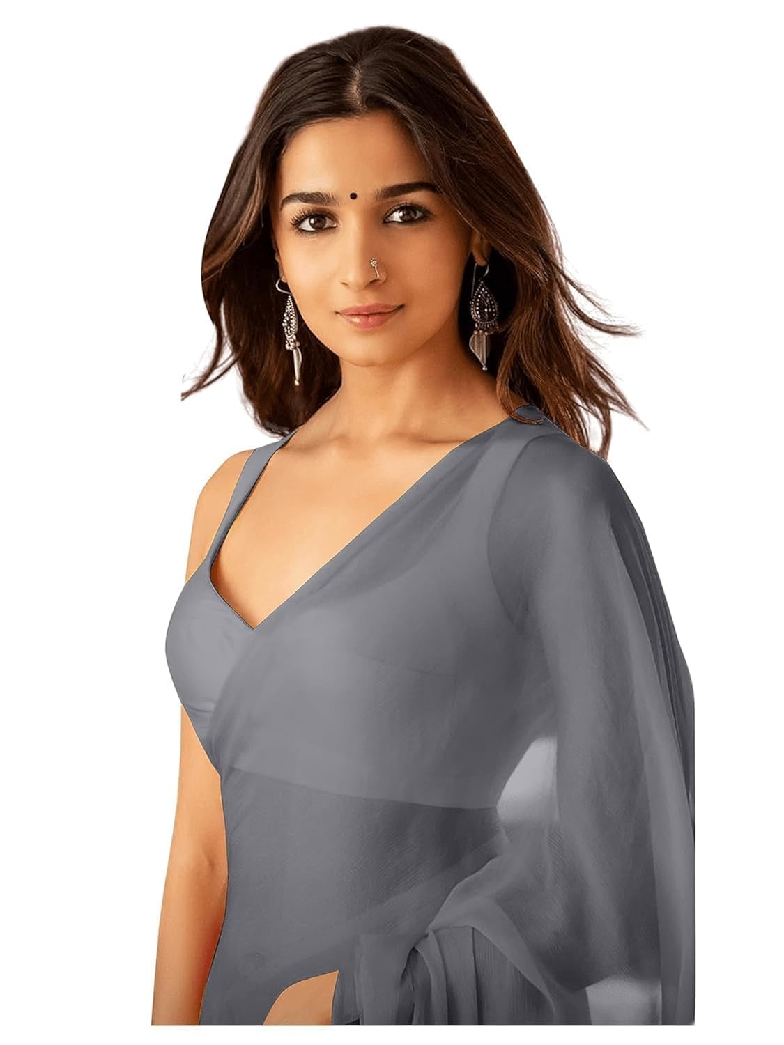 SidhidataWomen's Plain Pure Georgette Saree With Unstitched Blouse Piece (Rocky Aur Rani Ki Prem Kahani Alia Bhatt Saree)