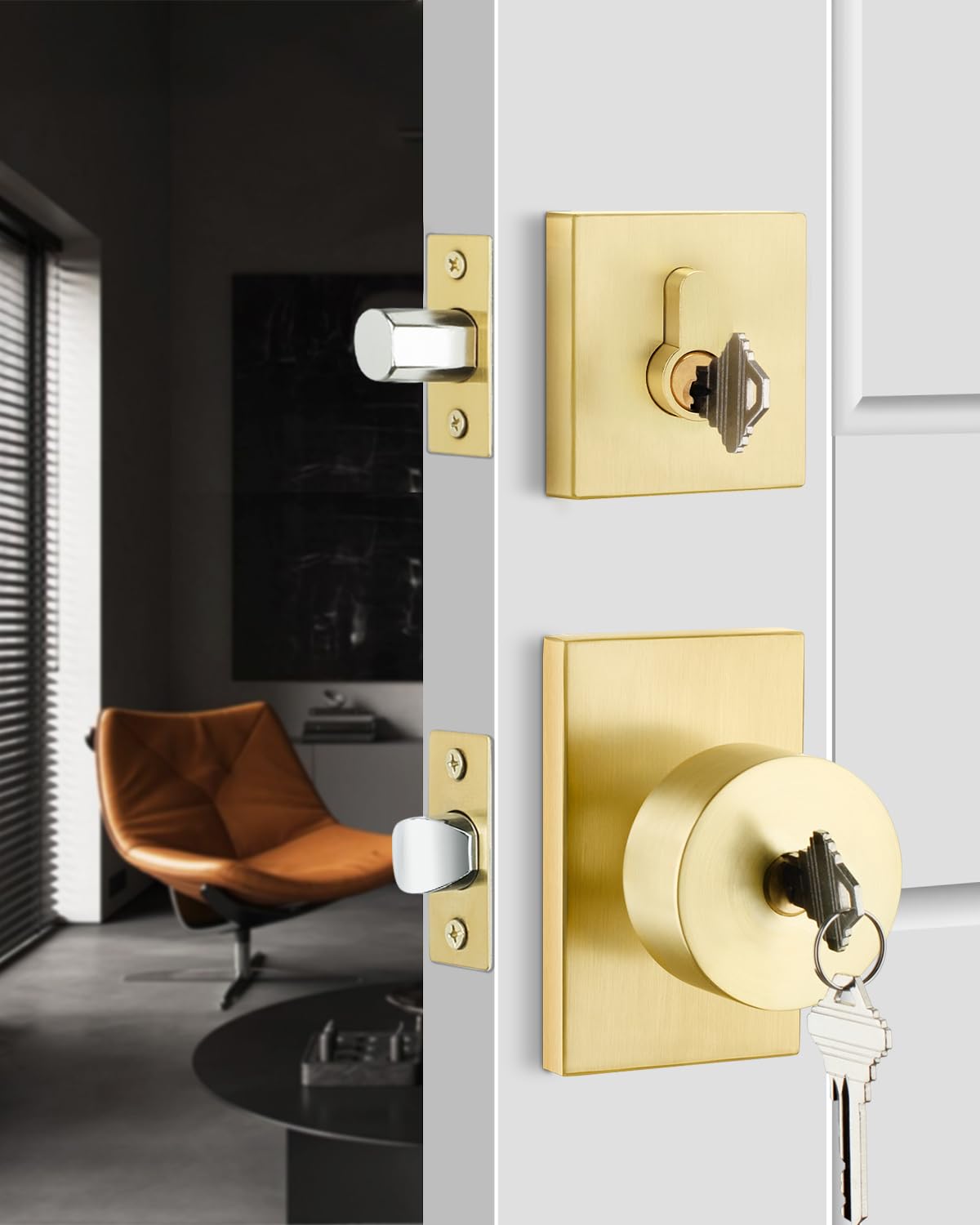Brushed Gold Door Lock Set - Keyed Alike & Deadbolt -5 Brushed Gold Door Lock Set - Keyed Alike & Deadbolt -5