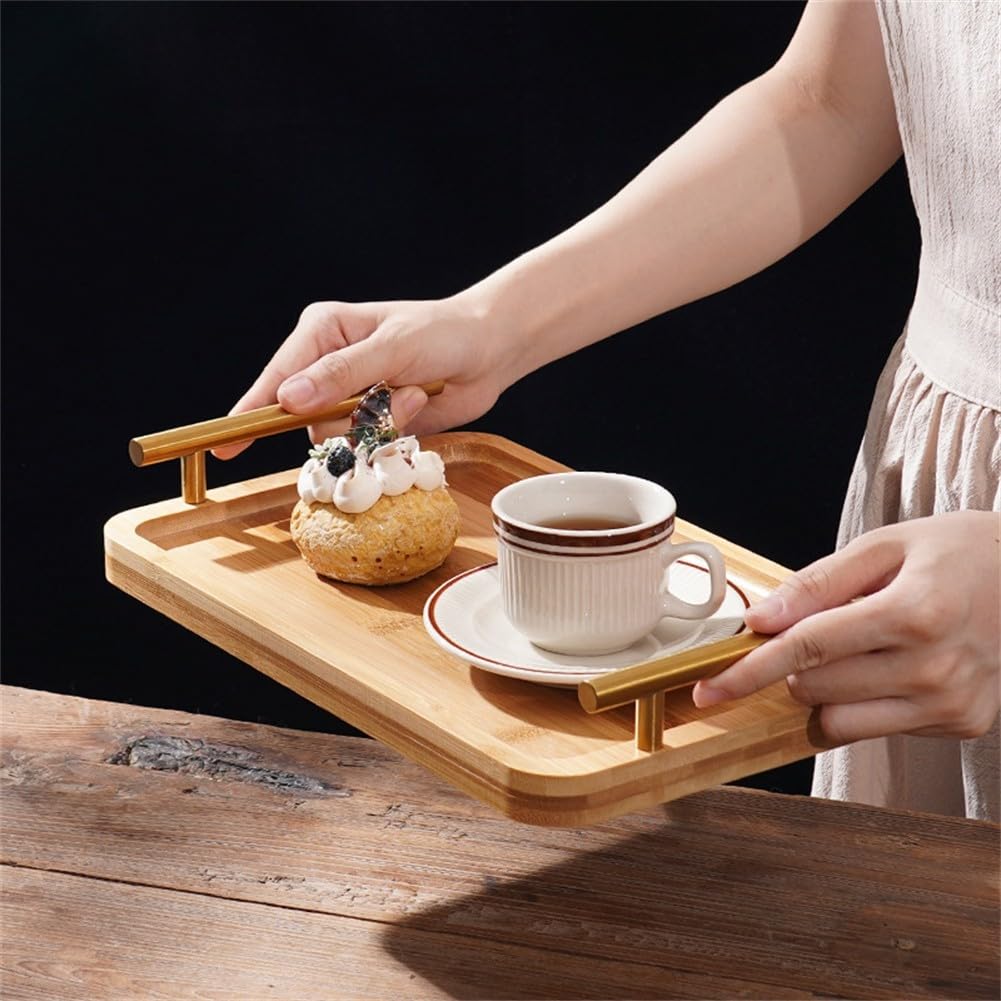 Bandeja grande de madera para servir, plato rectangular con asas para cocina, comedor, fiestas, mesas de café y barras (30 x 20 cm), perfecto para servir bebidas y aperitivos