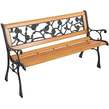 49" Garden Bench Patio Porch Chair Deck Hardwood Cast Iron Love Seat Rose Style Back
