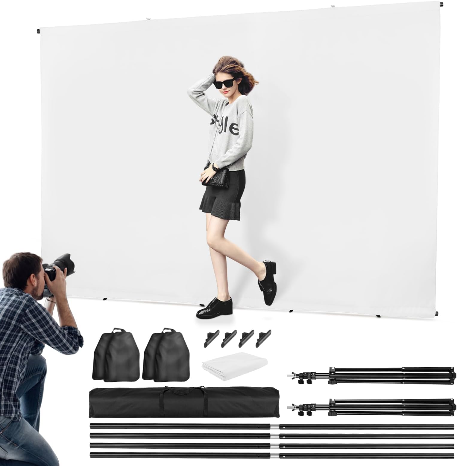 LimoStudio Fotohintergrund Grau – 2,7x4,6 M, Premium-Stoff 150 G/m², Maschinenwaschbar