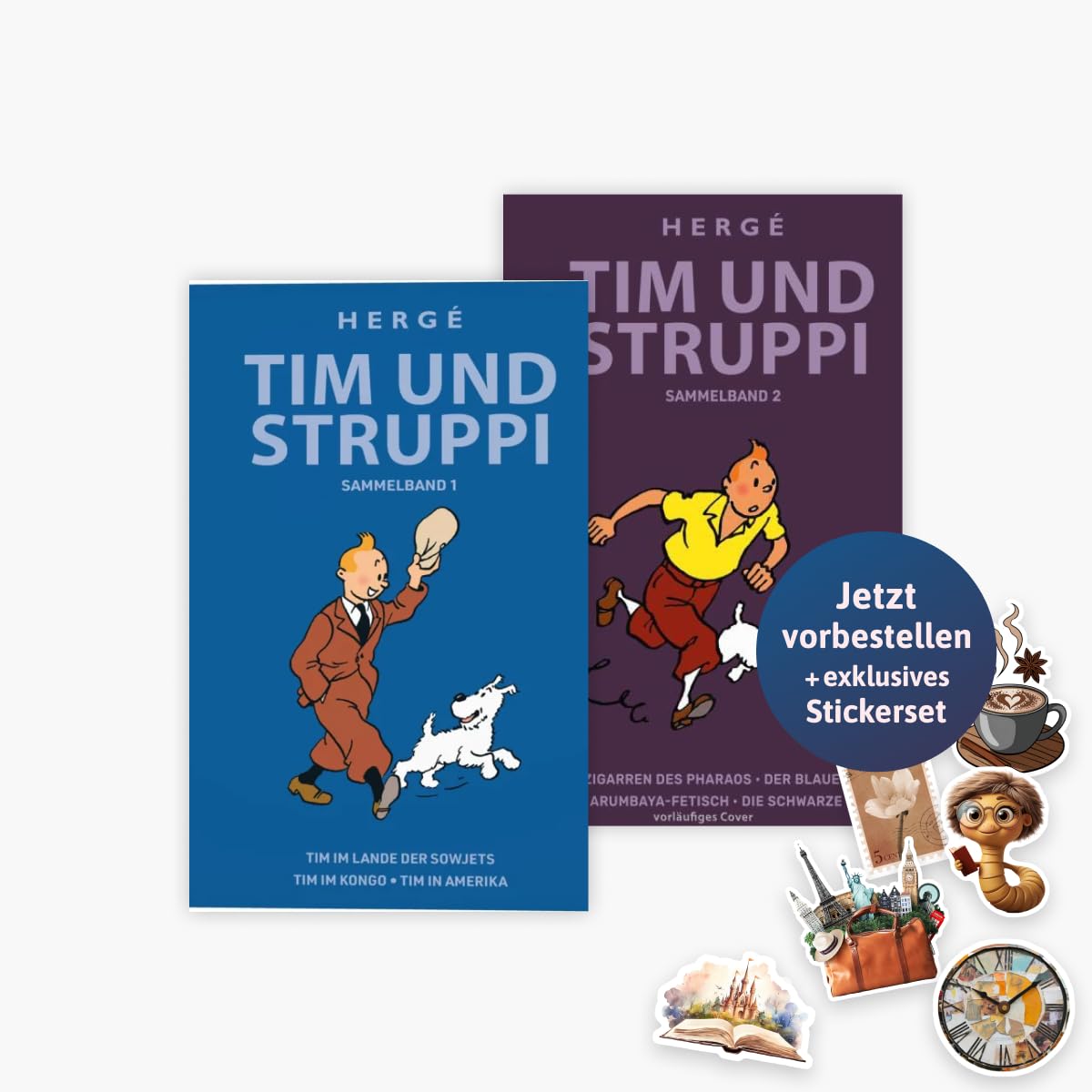 Tim und Struppi - Sammelbandausgaben 1+2 im Set plus 1 exklusives Stickerset