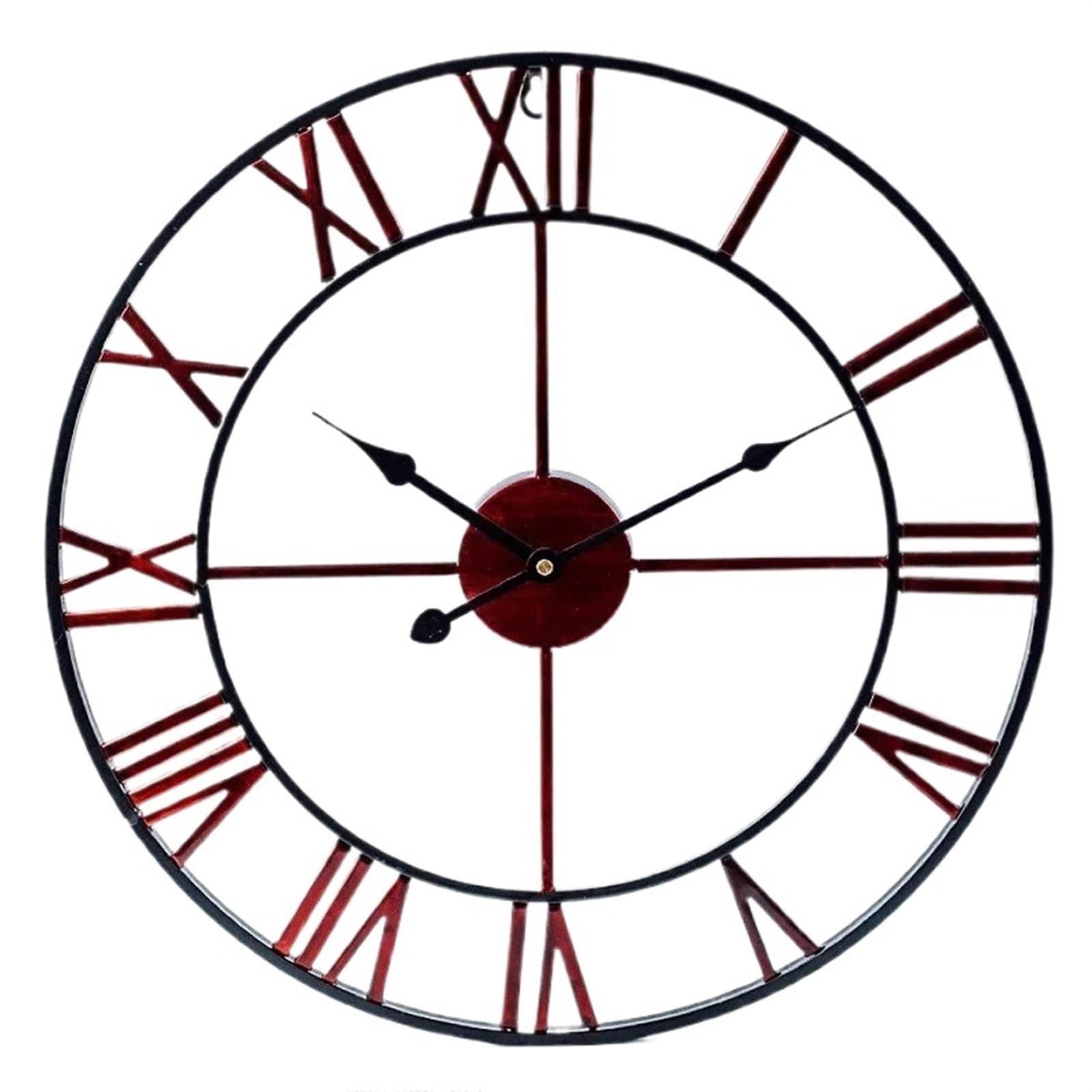VFDVSWZSA Stylish wall clock, Metal Numeral Retro Iron Round Face Black Gold Large Outdoor Garden Clock For Home Decoration(Red)