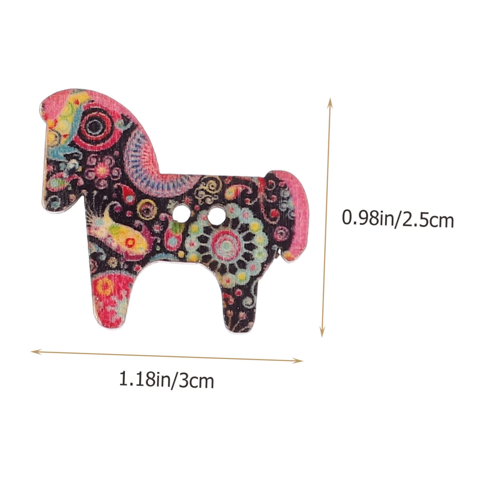 Bottoni Decorativi a Forma di Cavallino Dipinti in Legno, 50 Pezzi