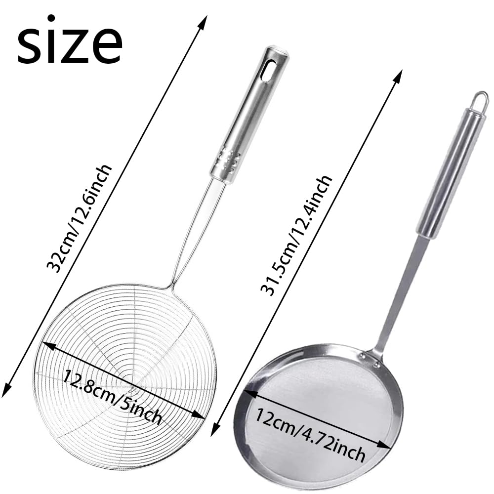 Araña Cocina Inox, 2 Piezas Colador de Acero Inoxidable, Cuchara de Tamis, Multi-Functional Fine Tamiz para los Residuos de Filtro con Filtro de Aceite