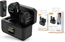 Microfone de Lapela A GOLD PRO Sem Fio Lightning, Kit Duplo com Case de Carregamento, Compatível iPhone 7 ao 14, iPad, Cancelamento de Ruído, IA Antirruído, TikTok, Podcast, Reuniões Online