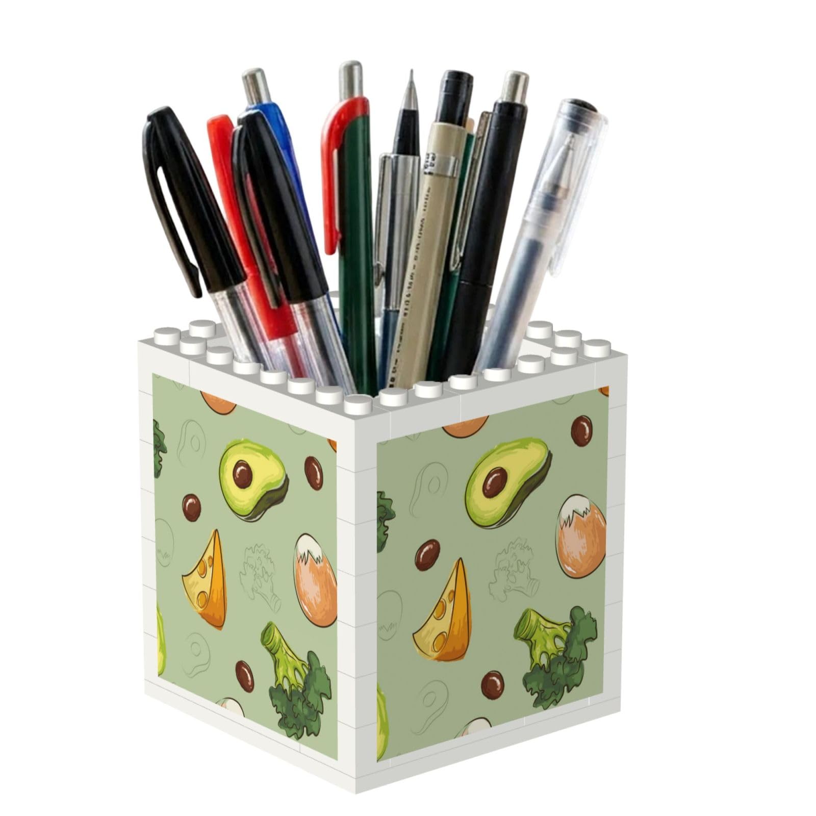 Poadnly Doodle Broccoli Cheese Avocado, Pen Pot Pencil Holder for Office Home School, Compact Desk Organiser for Office Stationery