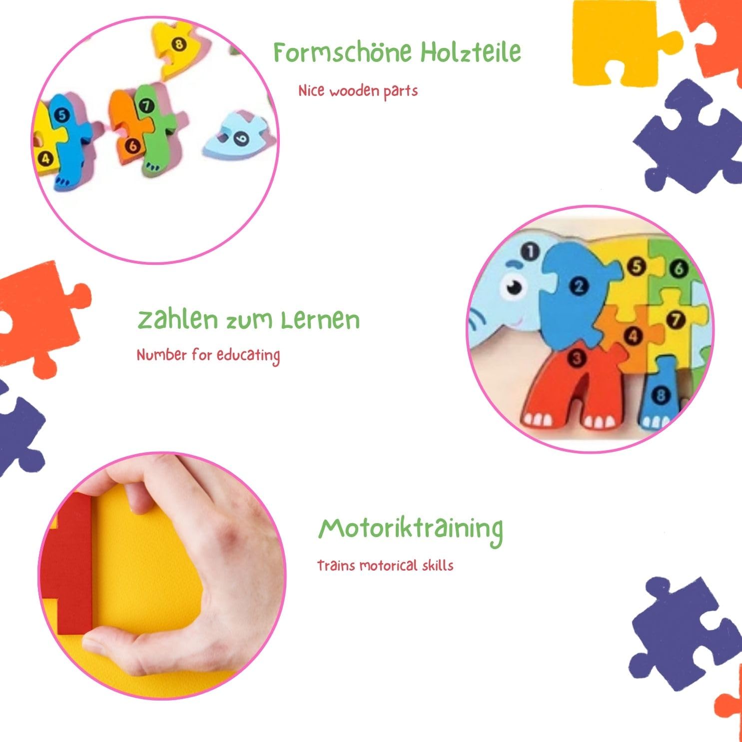 Puzzle in legno per bambini con simpatici motivi di animali. 3916 puzzle in legno per bambini con numeri, puzzle educativo per ragazzi e ragazze