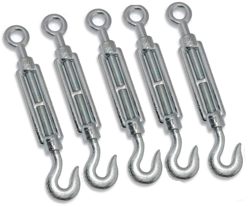 WeighTaj Mild Eye To Hook Turnbuckle Galvanized - Wire Rope Turnbuckle Straining Screw Open Body Rigging Wire Rope Tension - All Sizes (16Mm, Pack Of 5)