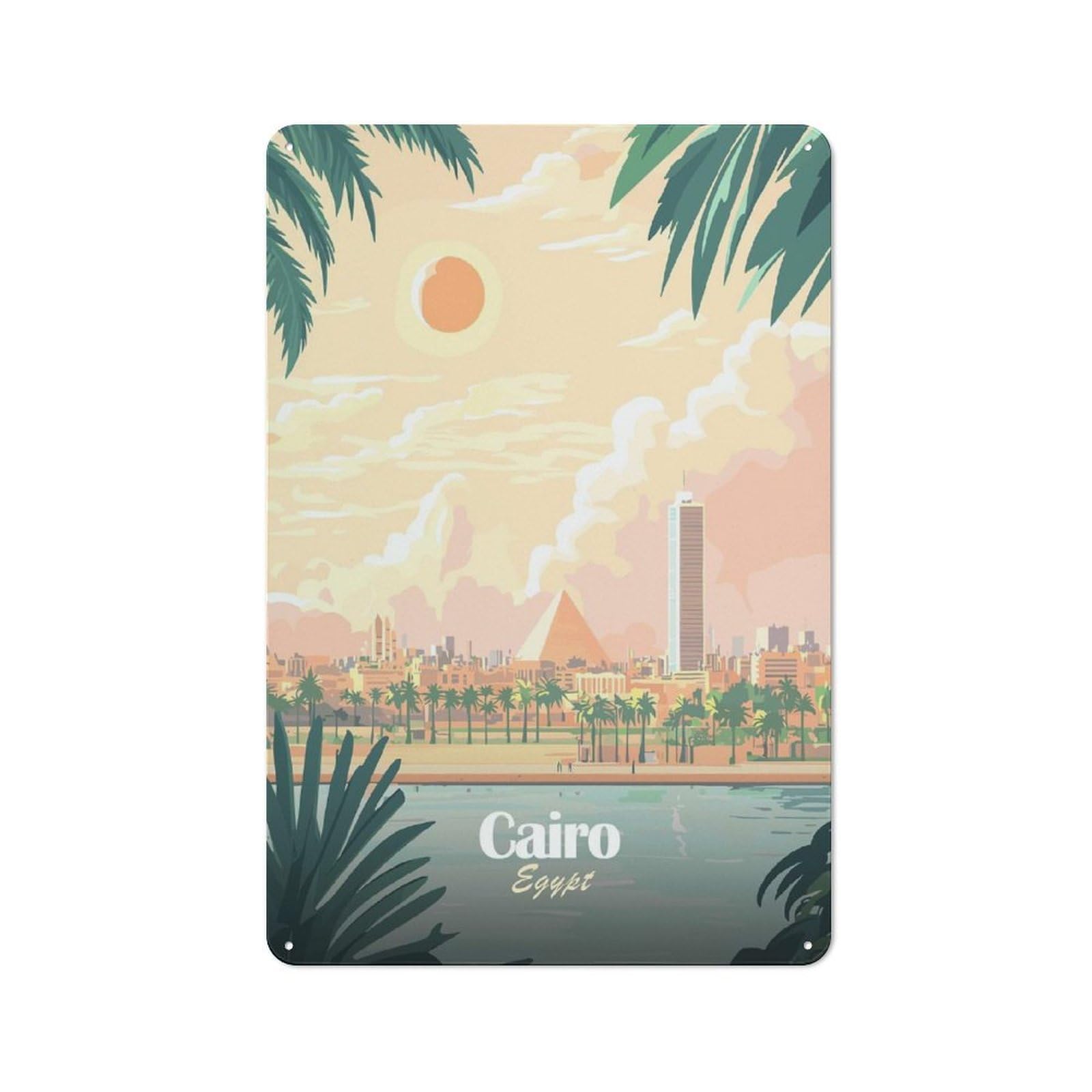 Junmoney Style-5 Cairo, Egypt Travel (2) Vintage Tin Wall Plaque 30X20cm For Home Bar Wall, For Vintage Wall Decor Fans, For Home Office And Studio Walls