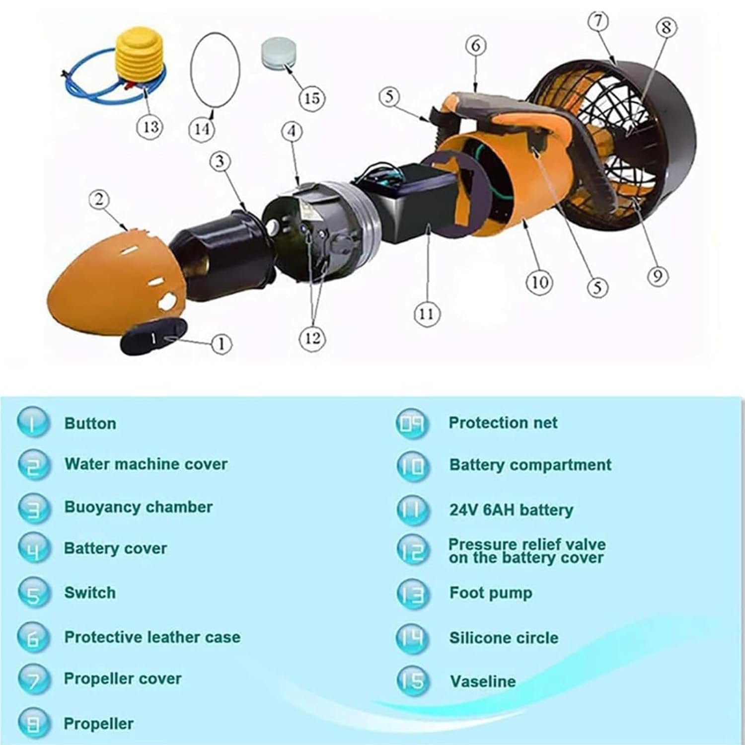 Booster per Nuoto subacqueo, Scooter Elettrico subacqueo da 500 W, Booster per Scooter subacqueo per Piscina per Sport Acquatici, Immersioni, Snorkeling e Avventure Marine,Yellow