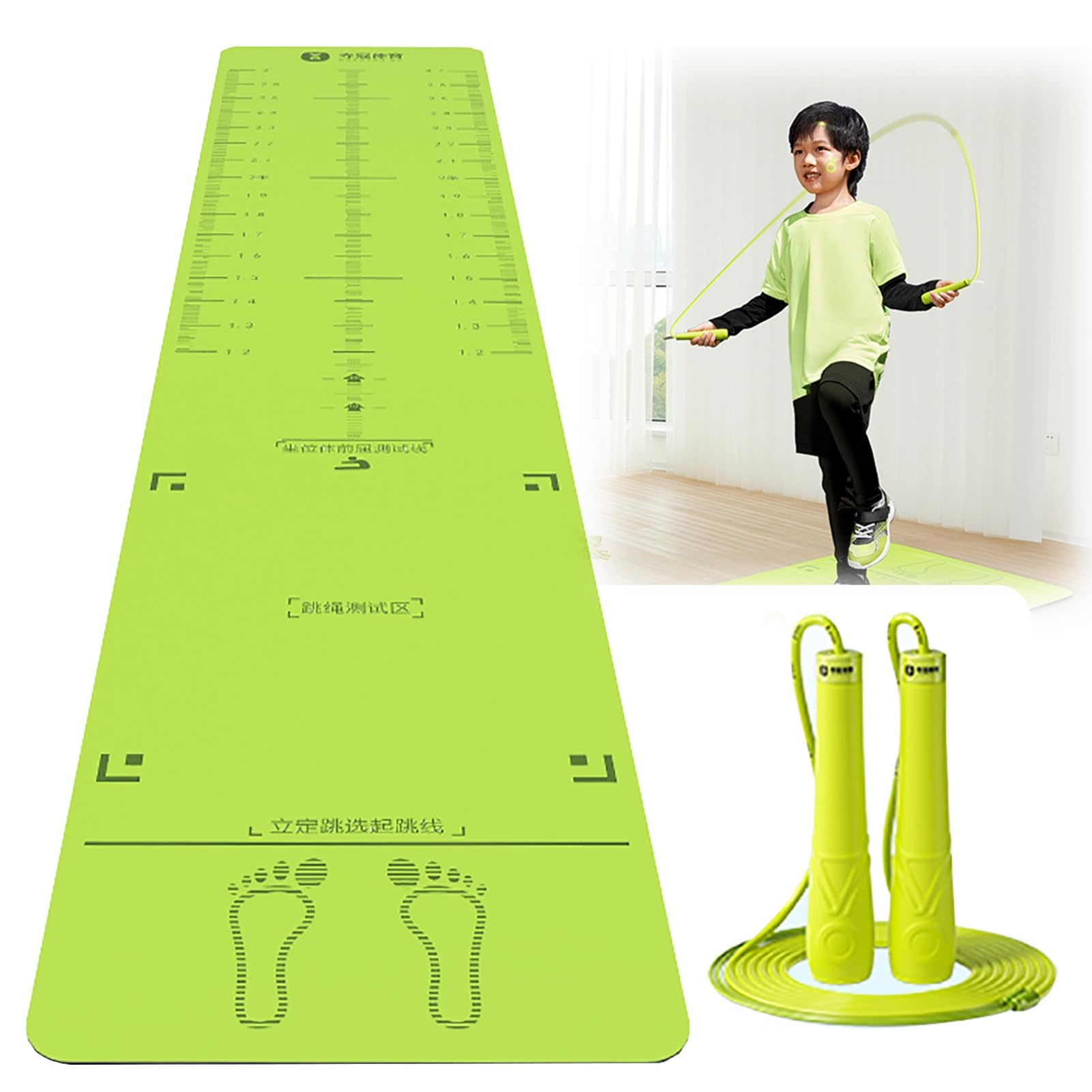 Standing Long Jump Sports Mat with Jump Rope and Binding Belt Hash Marks Long Jump Carpeted Non Slip