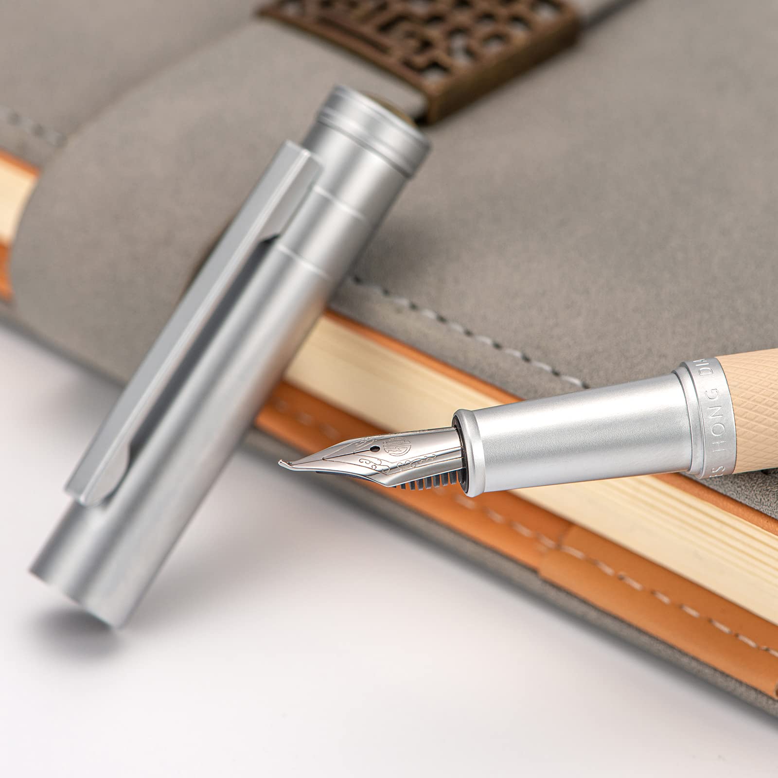 HONGDIAN 1850 White Birch Forest Series Bent Nib Fude Pen, Fine to Broad Size, Silver Metal Ink Pen with Metal Pen Case - Image 2