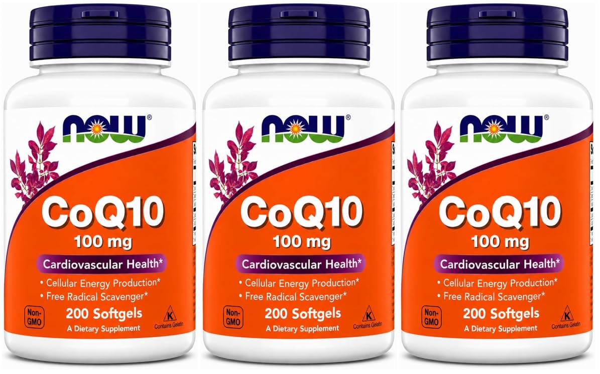 NOW Foods Supplements, CoQ10 (Coenzyme Q10) 100 mg, Pharmaceutical Grade, Cardiovascular Health*, 200 Softgels (200 Count (Pack of 3))