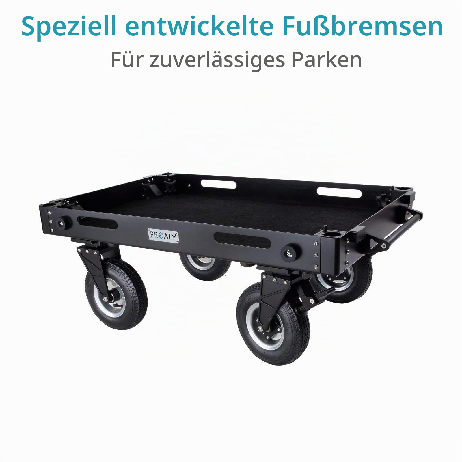 PROAIM Victor V1.1 42" Videoproduktions-Kameratrolley. Fahrzeugbelastbarkeit bis 200 kg/440,9 lb - höhenverstellbar und mit Rad. Mit Feststellfunktion an der Drehachse (VCTR-V1-42) | CNC Aluminium und Edelstahl; Luftreifen 9" Räder, 22" Lenkstange, integr