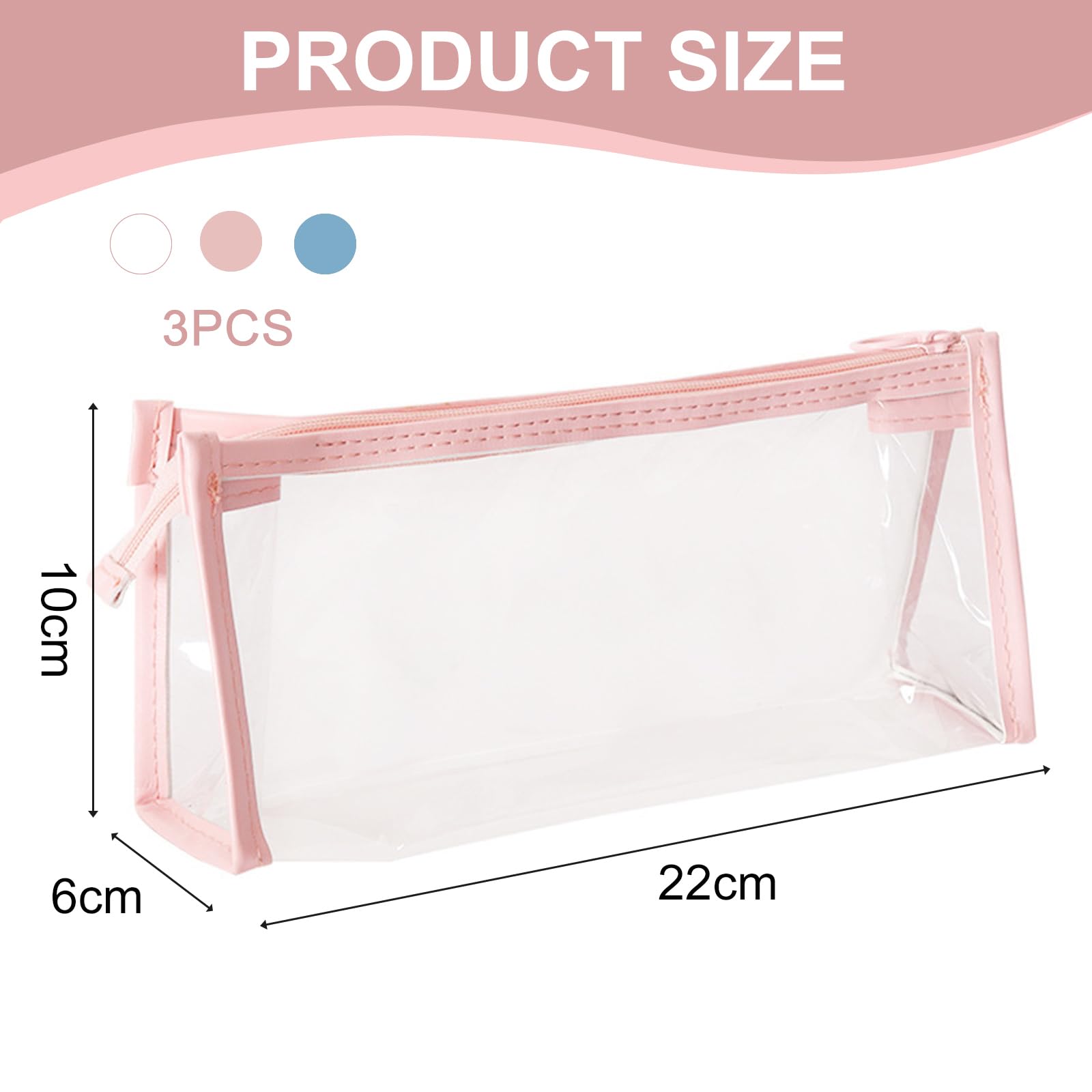 SJDOFU 3 PCS Transparent Pencil Case, Waterproof PVC See Through Pen Cases, Large Capacity, Pink, Blue, White - Image 2