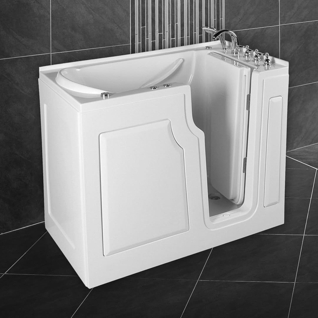 Vasca da bagno per anziani Siena II, 122 x 71 cm, con porta e sedile integrato, vasca idromassaggio, ingresso basso, tenuta sicura, superficie facile da pulire