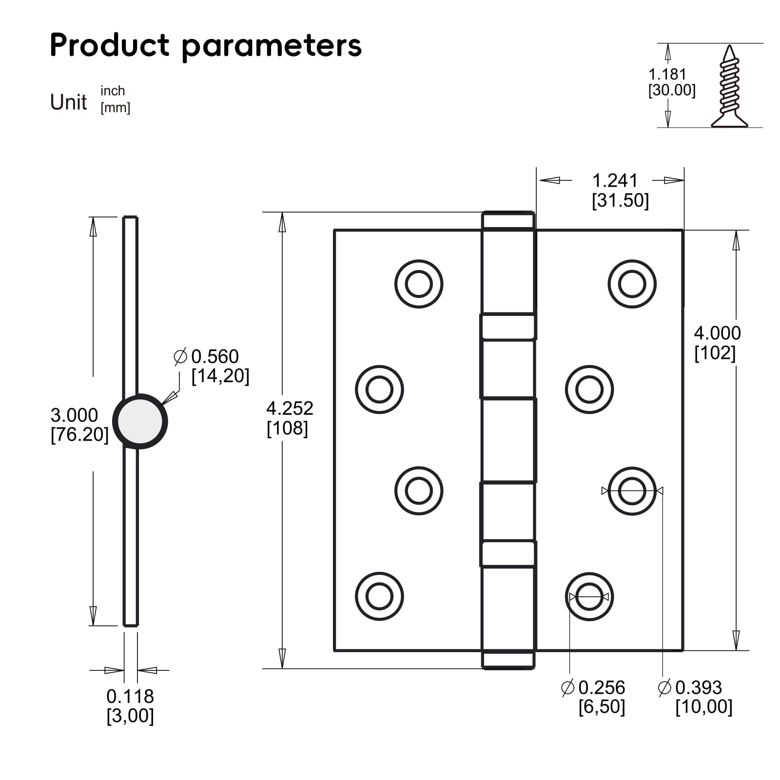 Pofozer Stainless Steel Door Hinge Ball Bearing NRP, Heavy Duty Inner and Outer Door Hardware for Left and Right Doors, 4