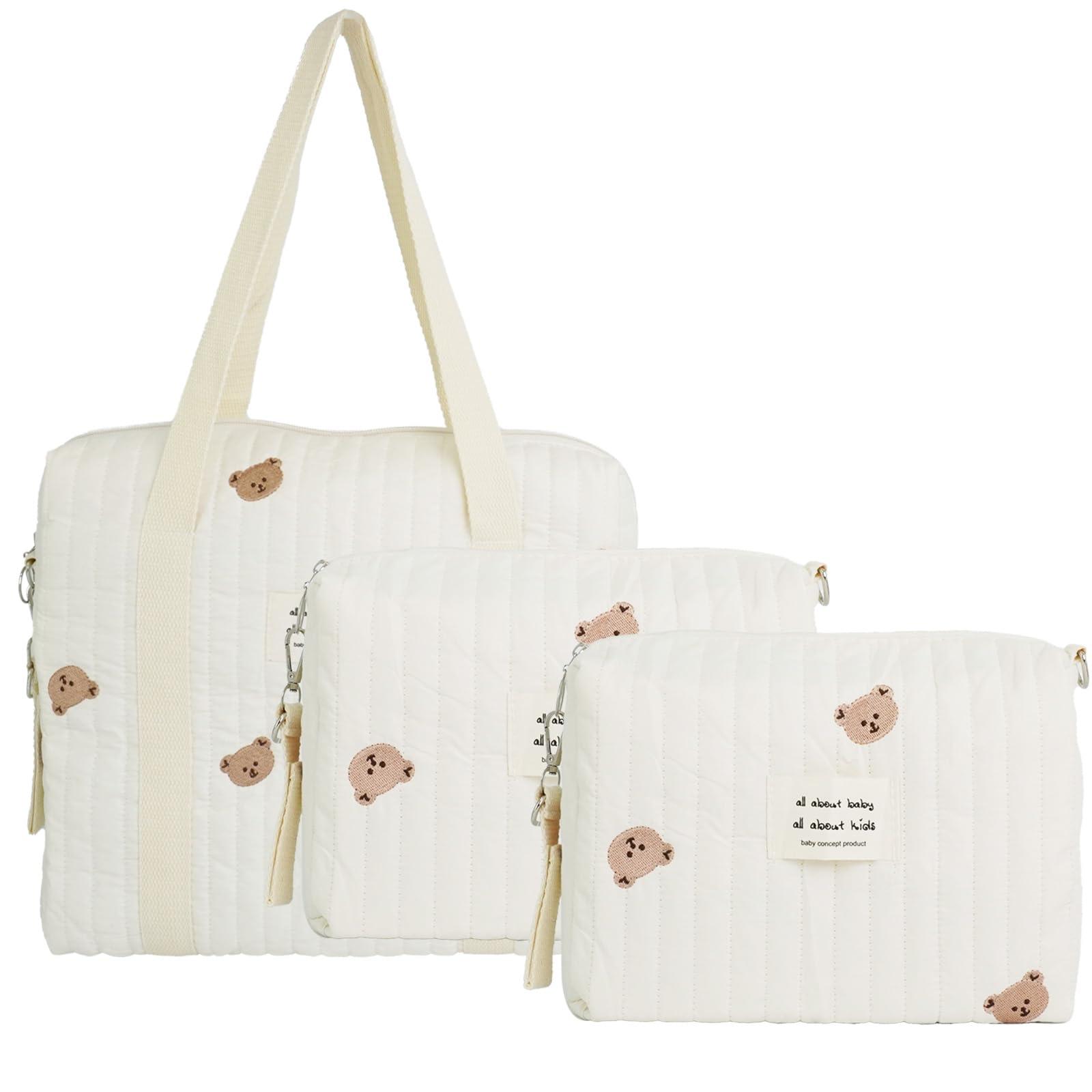 3 Pcs Diaper Bag Tote Multisize Multifunction Diaper Bag Quilted Cute Cotton Maternity Bag for Women-image-15