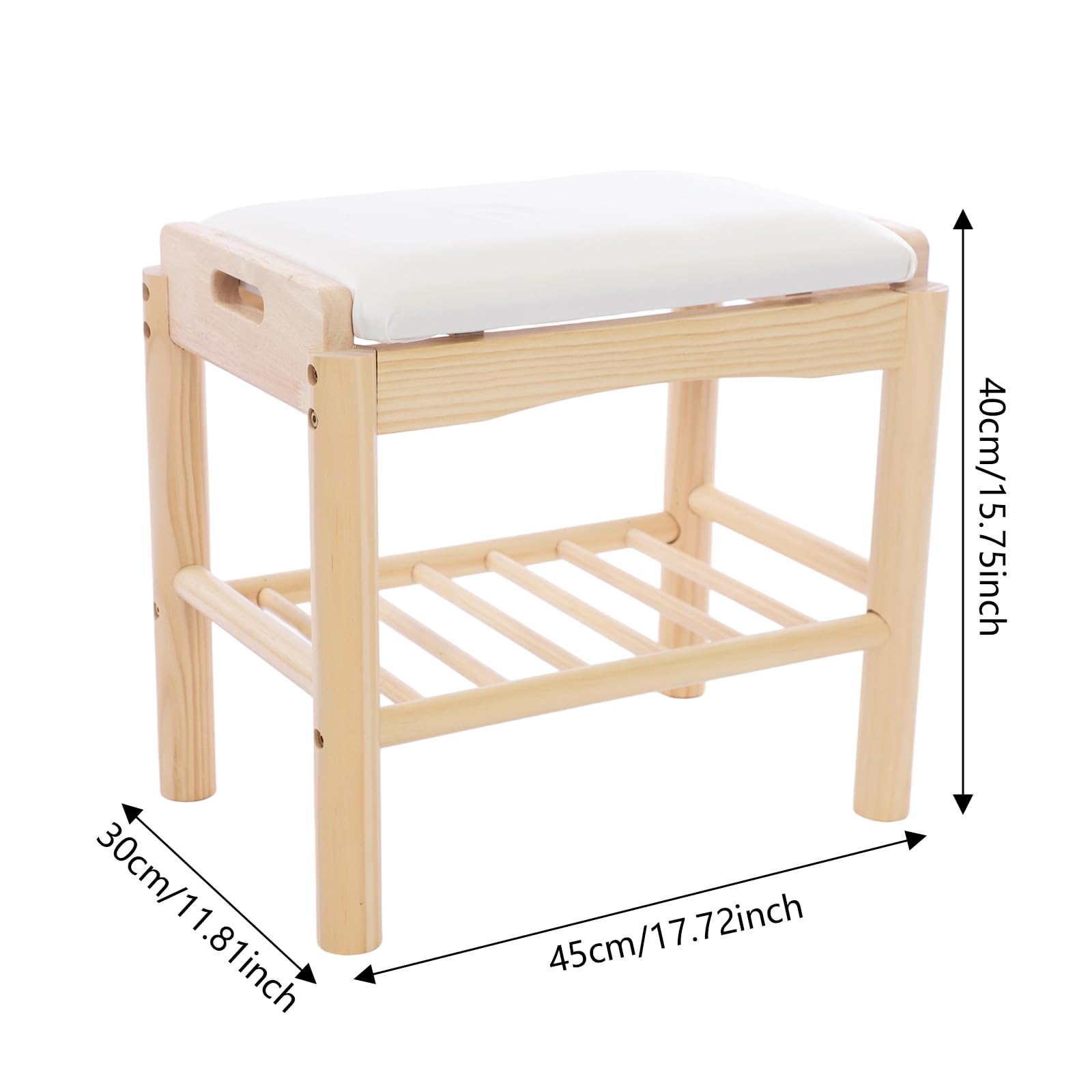 Zapatero de madera con asiento, 45 x 30 x 40 cm, zapatero con cojín, 2 niveles para pasillo, entrada, salón (color registro)