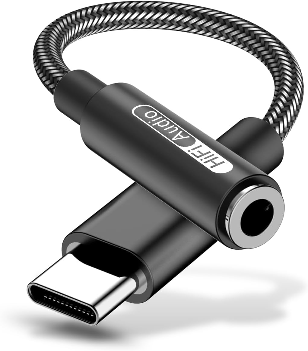 USB C to 3.5mm Hi-Res Audio Adapter, Built-in DAC, Type C to Aux Headphone Jack, Studio Quality Sound, Supports Calls, Compatible with iPhone 15 16 17, Samsung Galaxy S25 S24 S23, MacBook, iPad, Pixel