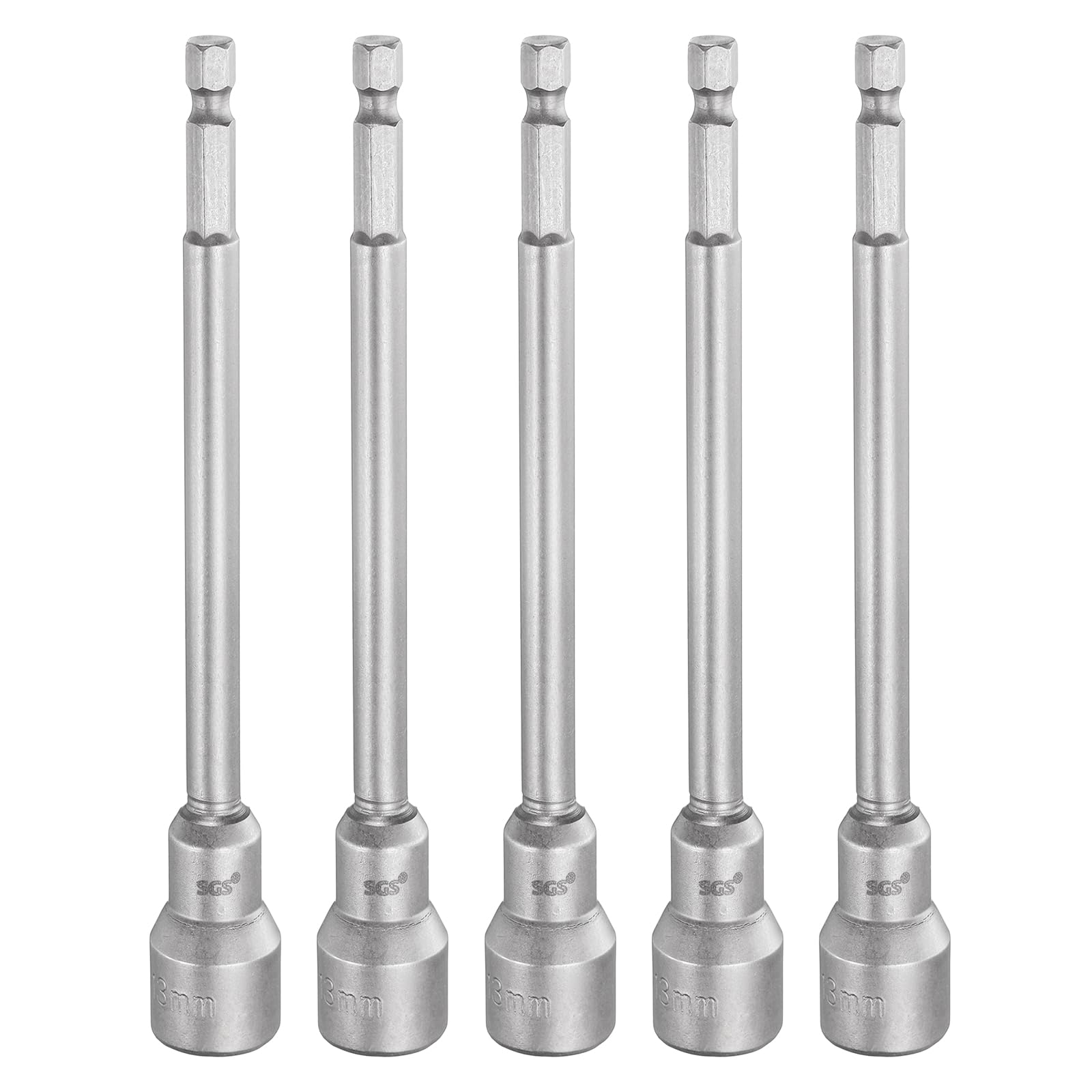 sourcing map 5pcs Nut Driver Drill Bit 13mm Metric Socket 1/4" Hex Shank 5.91" (150mm) Long Magnetic 6-Point Sockets Quick Change CR-V Steel Bolt Setters for Power Drill Drivers