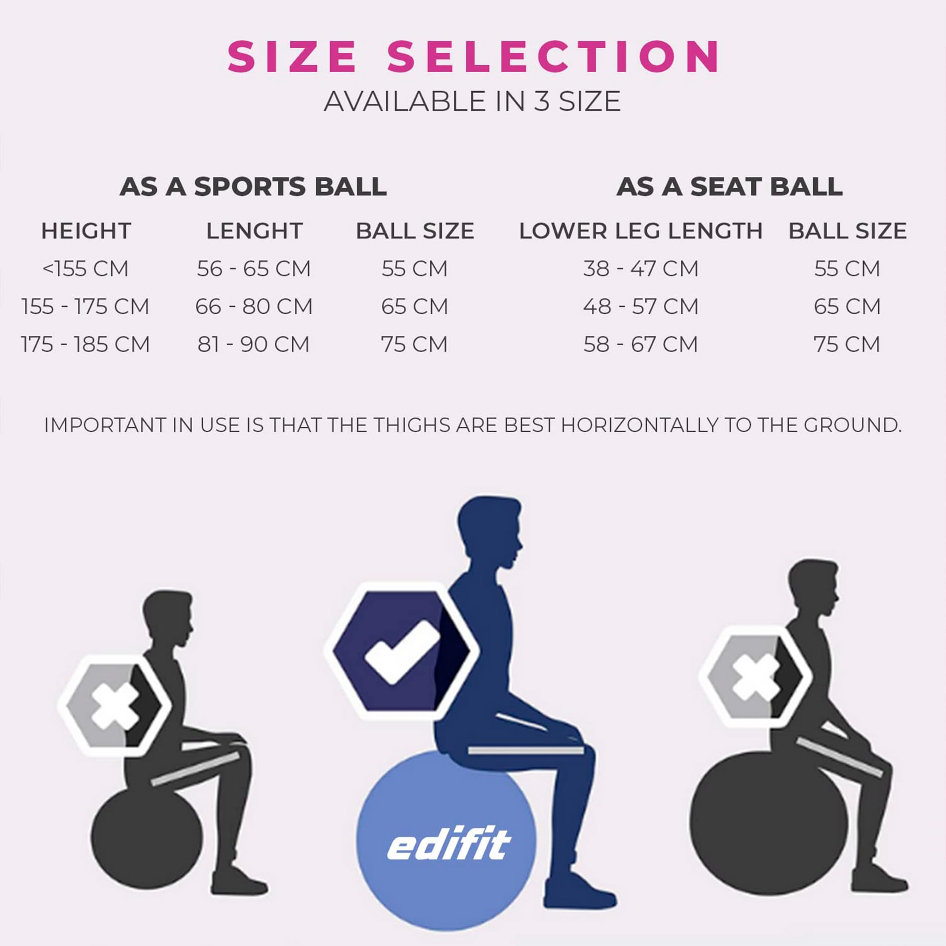 EDIFIT Palla Fitness, Pilates Attrezzi Casa, Incluso il Gonfiatore, Fitball, Yoga Accessori, Palla Gravidanza, Ginnastica Ritmica