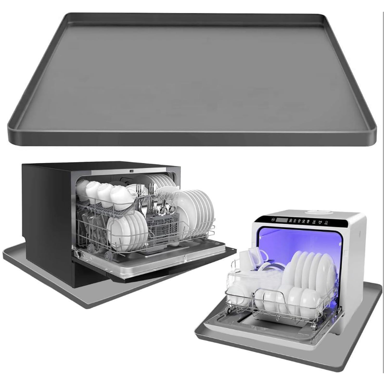 Bandeja de drainage pour lave-vaisselle, bac de silicone portable pour lave-linge, ne glisse pas sous le lave-vaisselle, bac de silicone pour égouttement