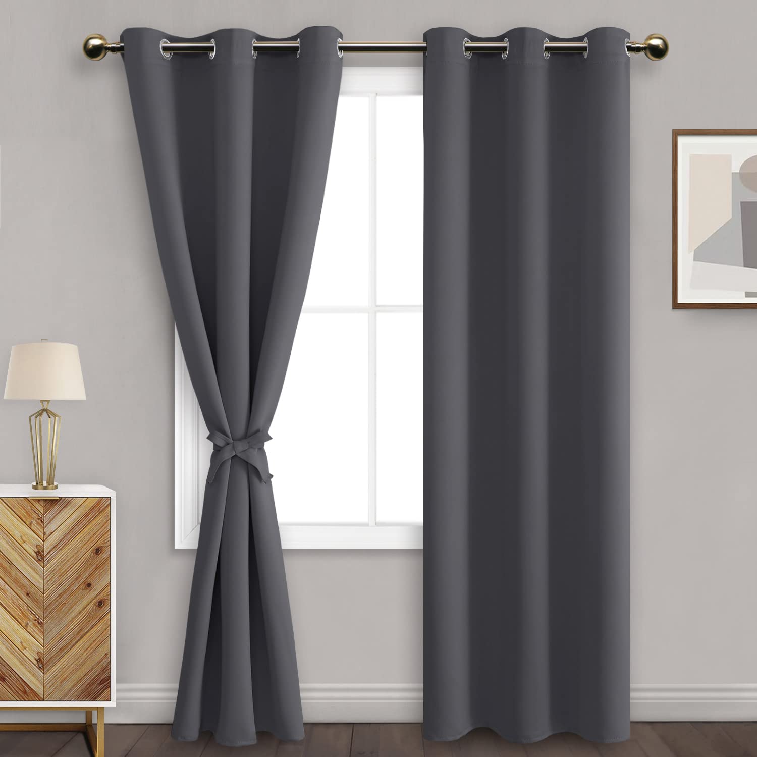 DWCN Blackout Curtains – Thermal Insulated Light Blocking Privacy Grommet Drapes with Tiebacks, Blackout Curtains for Bedroom Living Room, Dark Grey 38 x 84 Inch 2 Panels Window Treatments — image 1