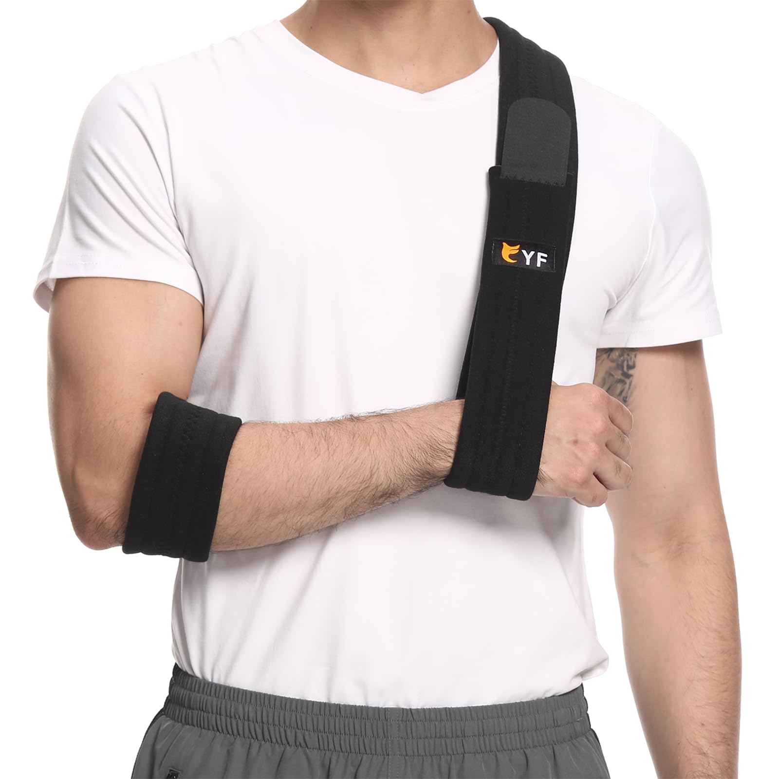 YF Arm Sling, Effective Shoulder Immobilizer Medical Sling for Rotator Cuff Torn Wrist Elbow Arm Injury, Adjustable Lightweight Comfortable Support Arm Sling for Broken & Fractured Bones, Black