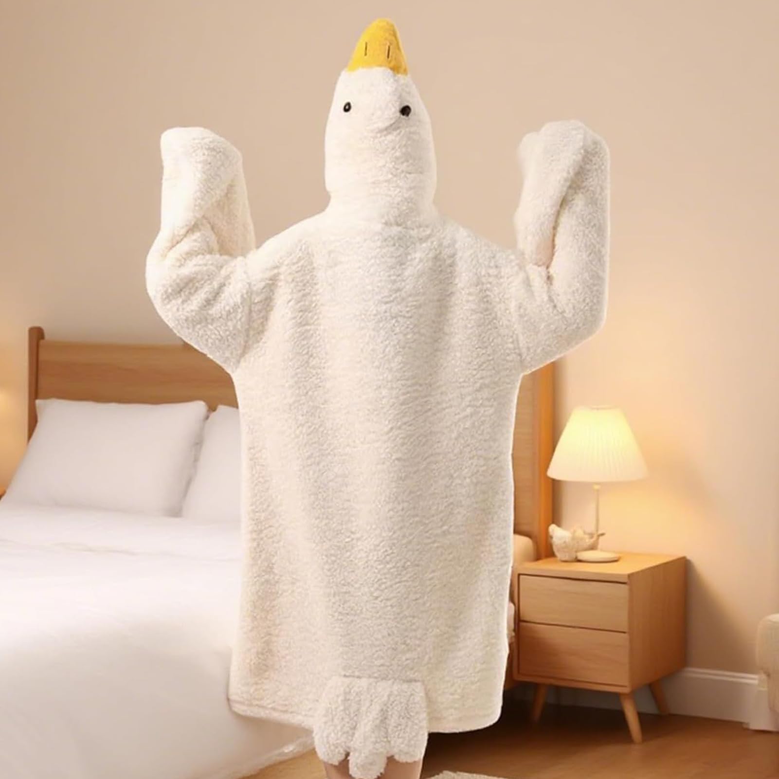 Mono de pato, manta con capucha de pato de gran tamaño, cálida y con mangas, pijama cálido de invierno