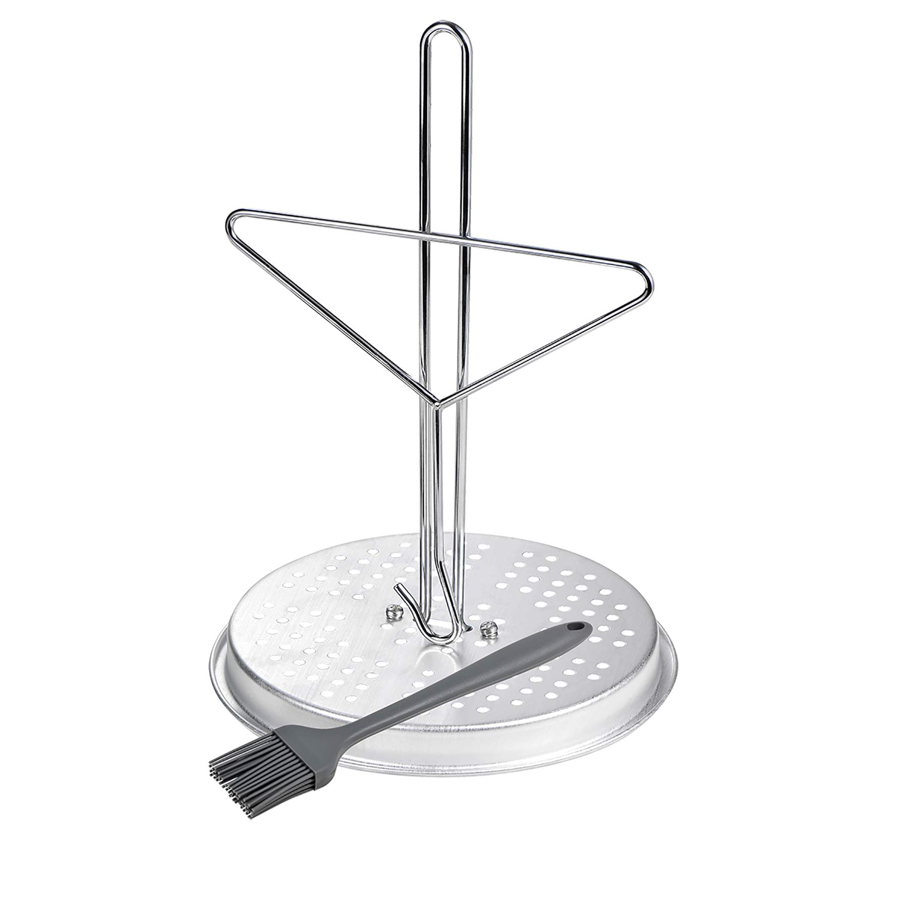 BOHK Vertical Perforated Aluminum Turkey Fryer Rack Set Accessories Chicken Wire Rack With Oil Drip Pan Hook Lifter And Handle For Deep Frying Pot