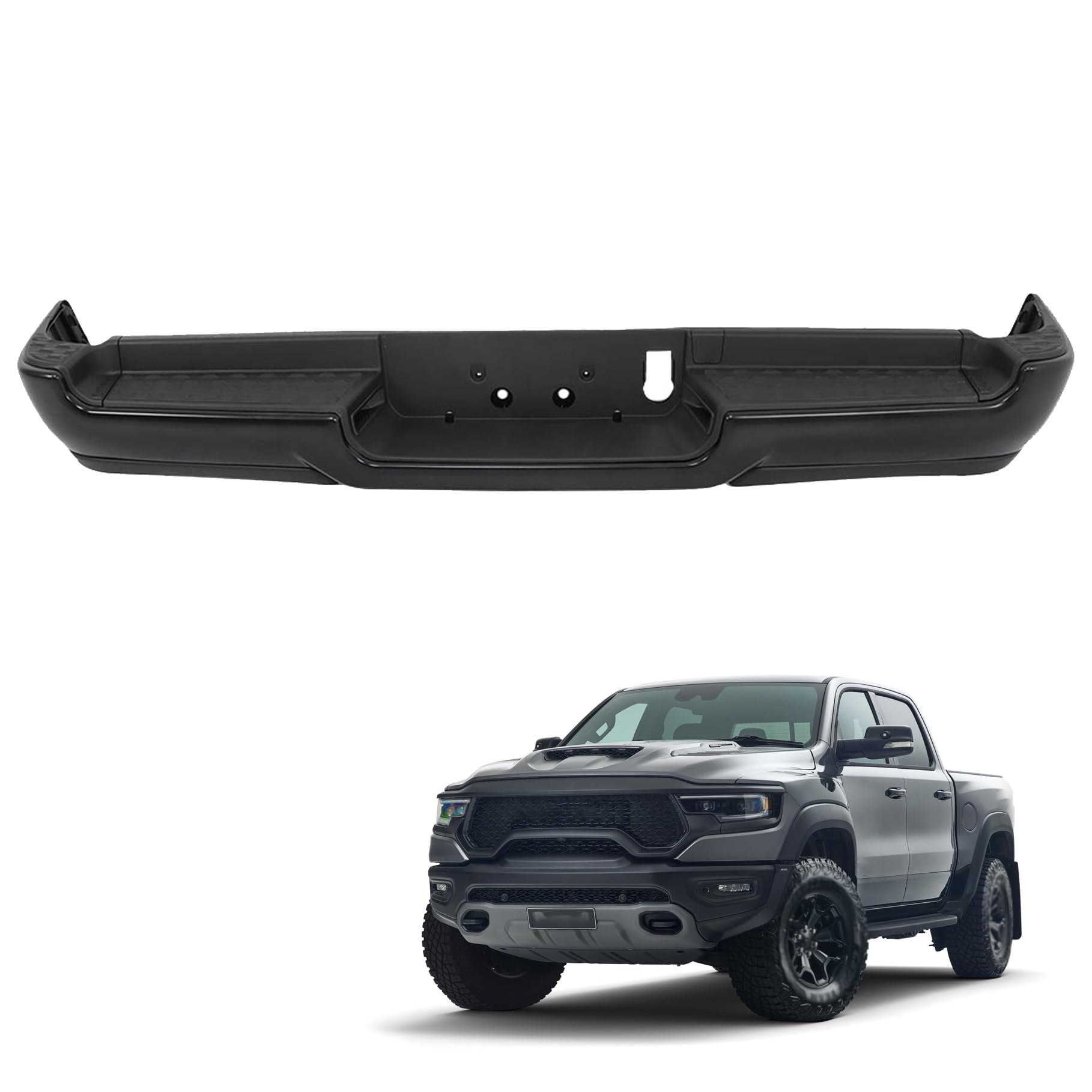Rear Step Bumper Black Steel Replacement for 2019-2023 R-a-m 1500 with Park Assist Sensor Holes CH1103132