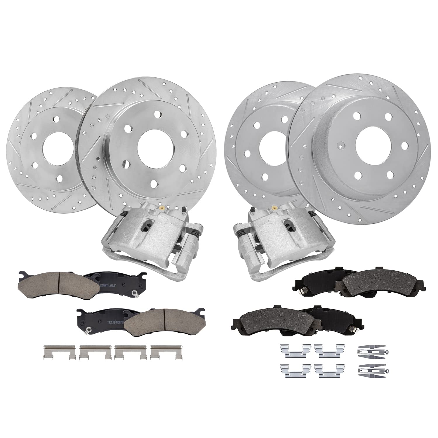 Detroit Axle - Brake Kit for Silverado Sierra Avalanche Suburban 1500 Yukon | Tahoe Drilled Brake Rotors Ceramic Brake Pads Front Brake Calipers Replacement [12 inch Front &amp; 12.99 inch Rear Rotors]