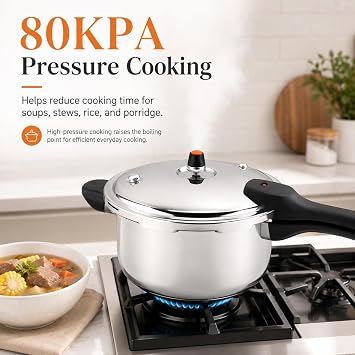 8L Stainless Steel Pressure Cooker 80KPA Stove Top Cooking Pot