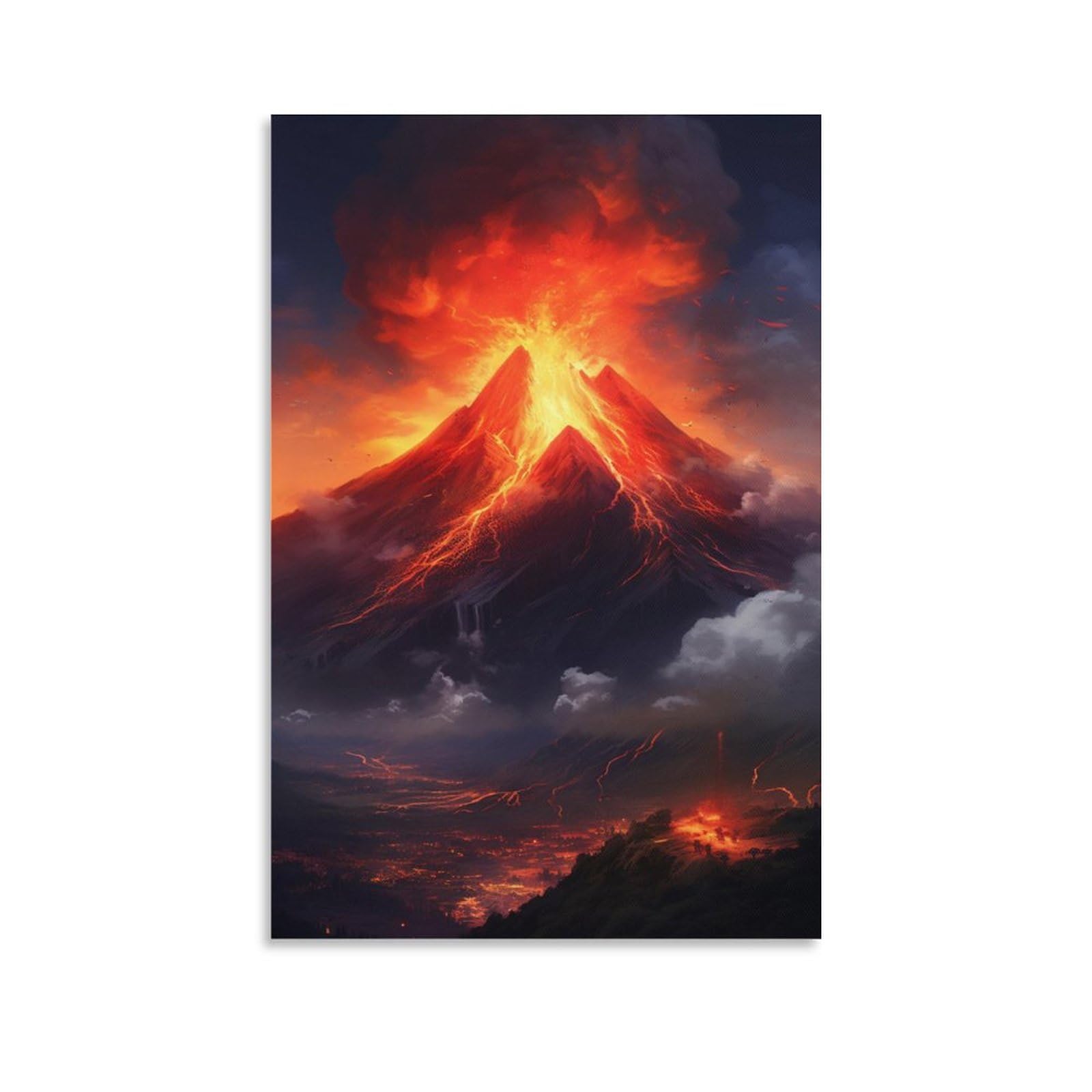 FOCCAR Lava Eruption Printed Canvas Posters Volcano Spectacular Landscape Gorgeous Fire Mountain Wall Decor for Living Rooms Bedroom Wall Art