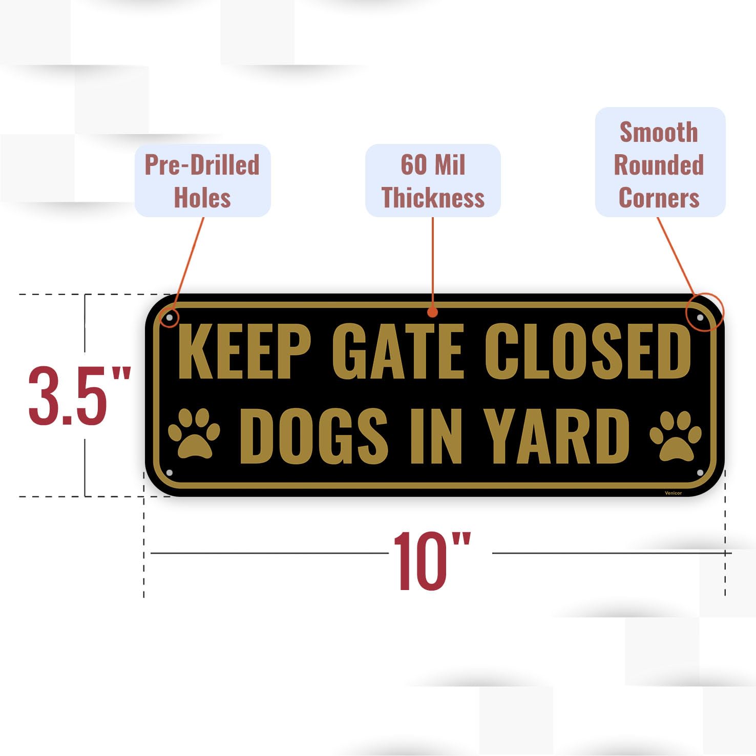 2PC Dog In Yard Keep Gate Closed Sign, 10 x 3.5 Inches - Aluminum - Please Close Gate Sign