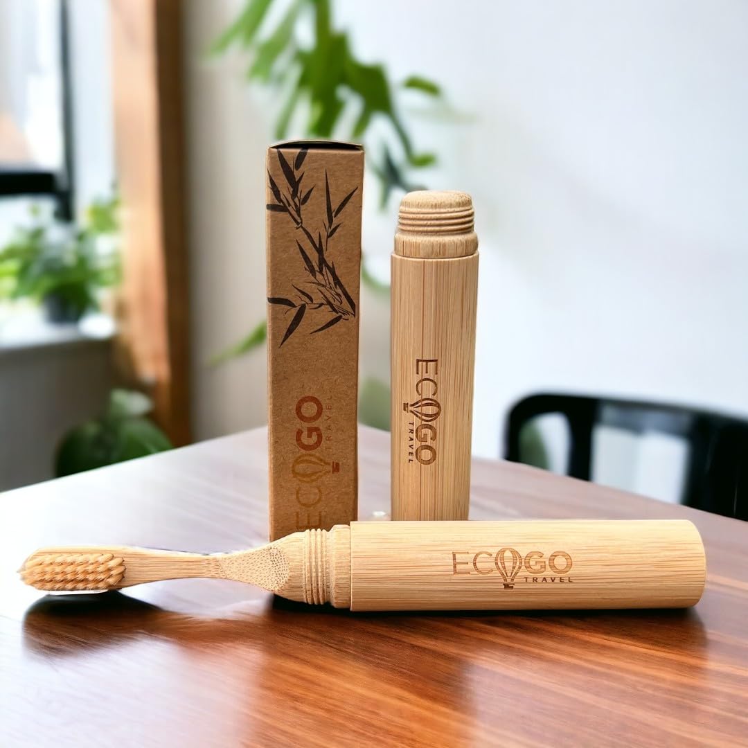 Bambusowa podróżna szczoteczka do zębów ze zdejmowaną głowicą i etui z naturalnego drewna, zestaw szczotek do zębów wielokrotnego użytku z uchwytem, produkt przyjazny dla ziemi, dla
