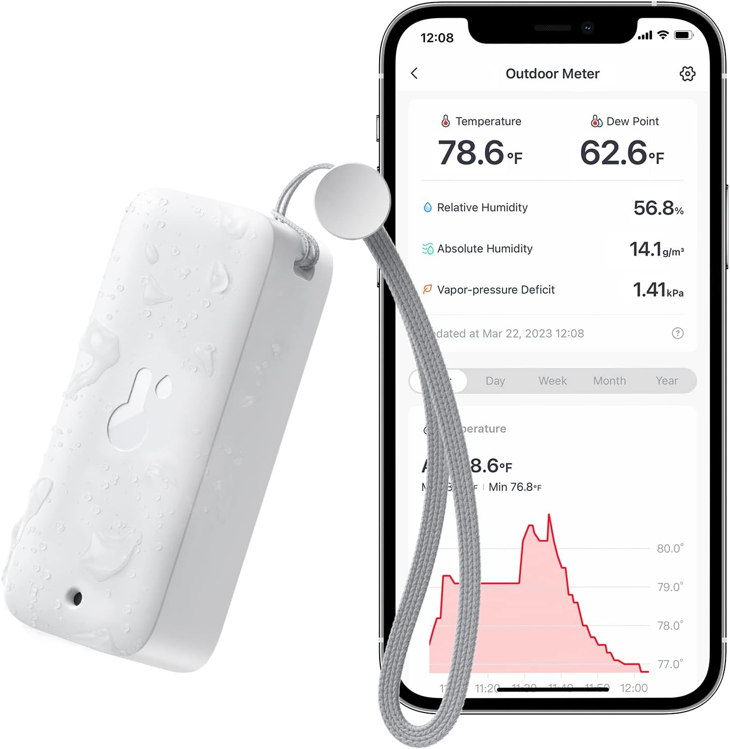 IP65 Indoor Outdoor Hygrometer Thermometer Wireless, 394ft Bluetooth Range, Refrigerator Thermometer, Dewpoint/VPD/Absolute Humidity Sensor, Free Data Storage Export, 2 Years Battery Life