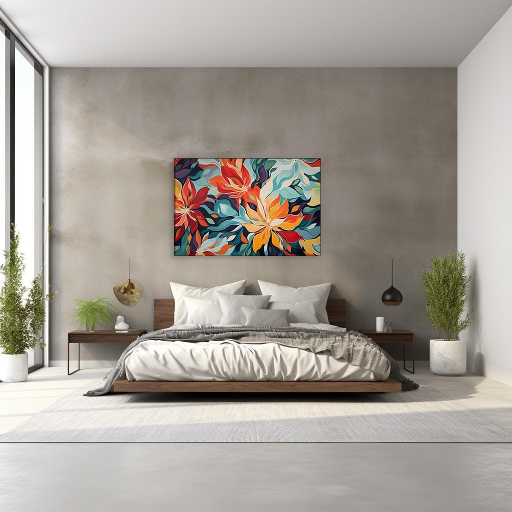Canvas for Living room. Blooming Abstraction: Dynamic Energy in a Vivid Floral Dance, 27 x 18 inch Canvas Wall Art - Contemporary Masterpieces - Modern Home Decor
