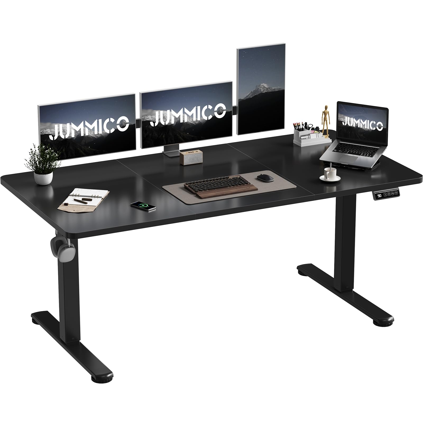 JUMMICO Electric Standing Desk 160 x 70 cm Home Office Height Adjustable Desk, Computer Lift Table with Smart Panel, Sit Stand Desk with Height Memory, Black