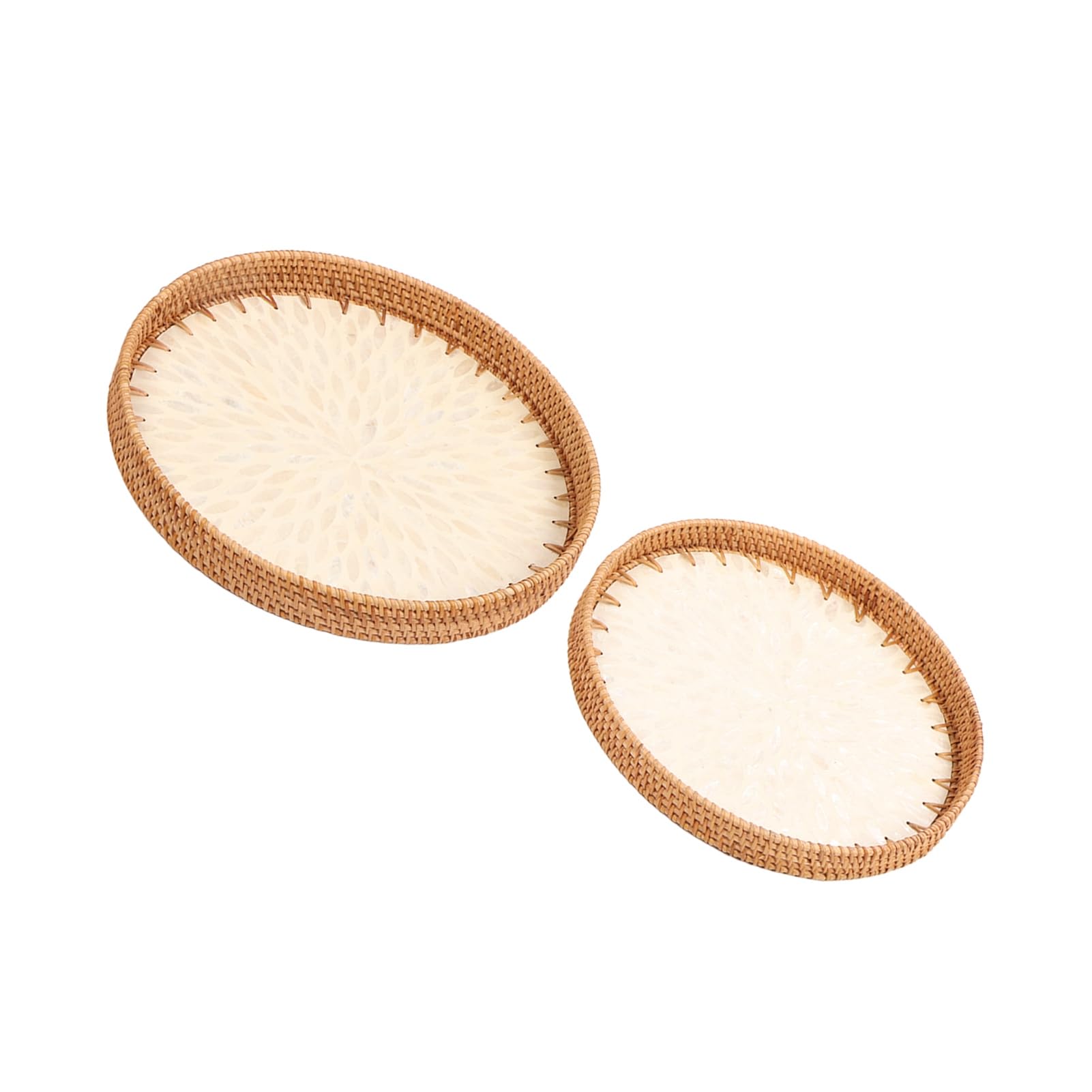 Juego de 2 bandejas de ratán tejidas a mano, diseño de peonía blanca, perfectas para decoración del hogar, cocina, fiestas y eventos, vajilla elegante