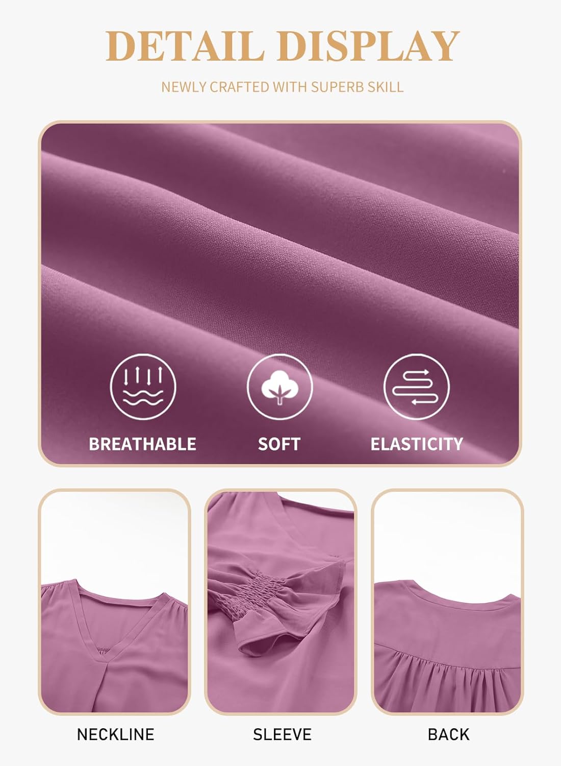 Eytino Plus Size Tops for Women Sexy V Neck Smocked Long Sleeve Blouse Loose Casual Work Shirts(1X-5X) - Image 5