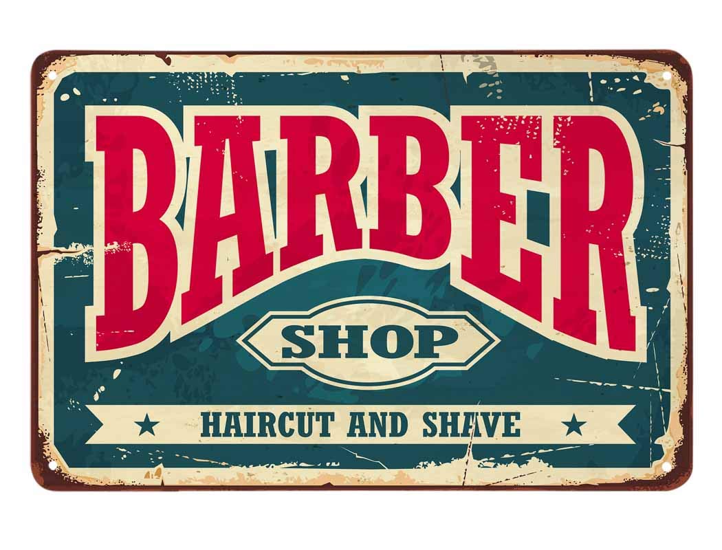 SMAZDFXX Barber Shop Tin Sign,Haircut and Shave Vintage Metal Tin Signs for Cafes Bars Pubs Shop Wall Decorative Funny Retro Signs for Men Women 5.5"x8"