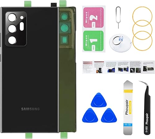 Phoupair Reemplazo de cristal trasero OEM para Samsung Galaxy Note 20 Ultra 5G con kit de herramientas de reparación profesional (negro místico)