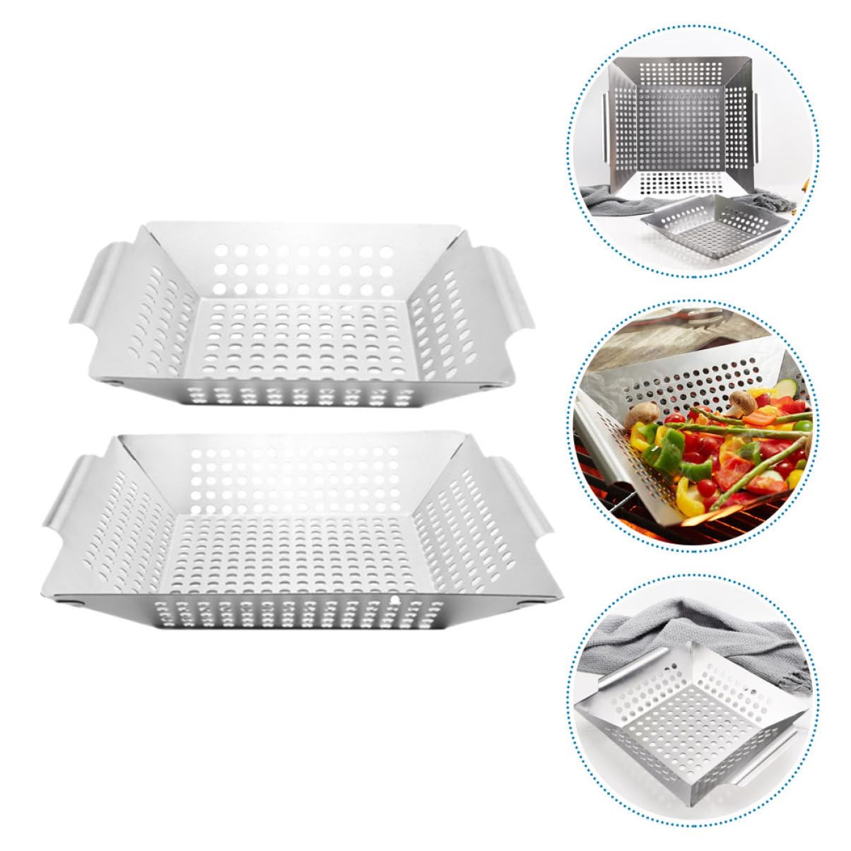 HANABASS 2 Stück BBQ Grillkörbe Multifunktionale Grillschalen für Gemüse und Fisch Leicht und Tragbar für Camping und Gartenfeiern