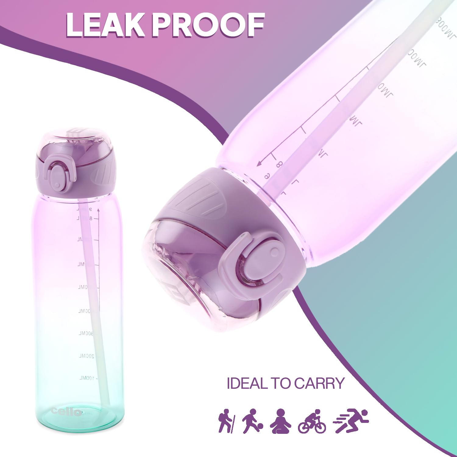 CELLO Inspire Water Bottle - 900ml Purple Leakproof -3