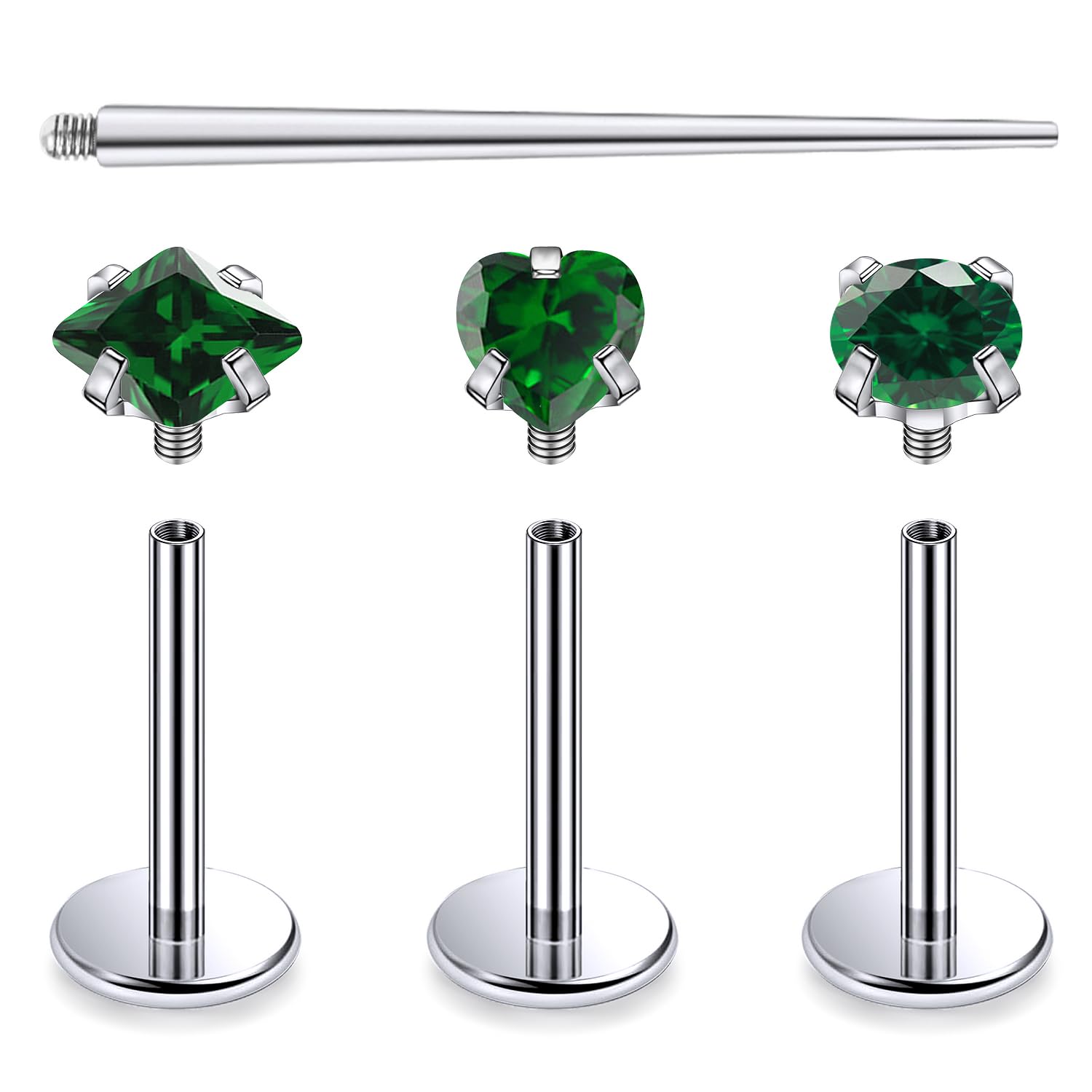 Tkzndnm F136 Titanium 20/18/16G Internally Threaded Flat Back Nose Rings Stud Earrings Lip Labret Medusa Monroe Multicolor Gem Piercing Jewelry with