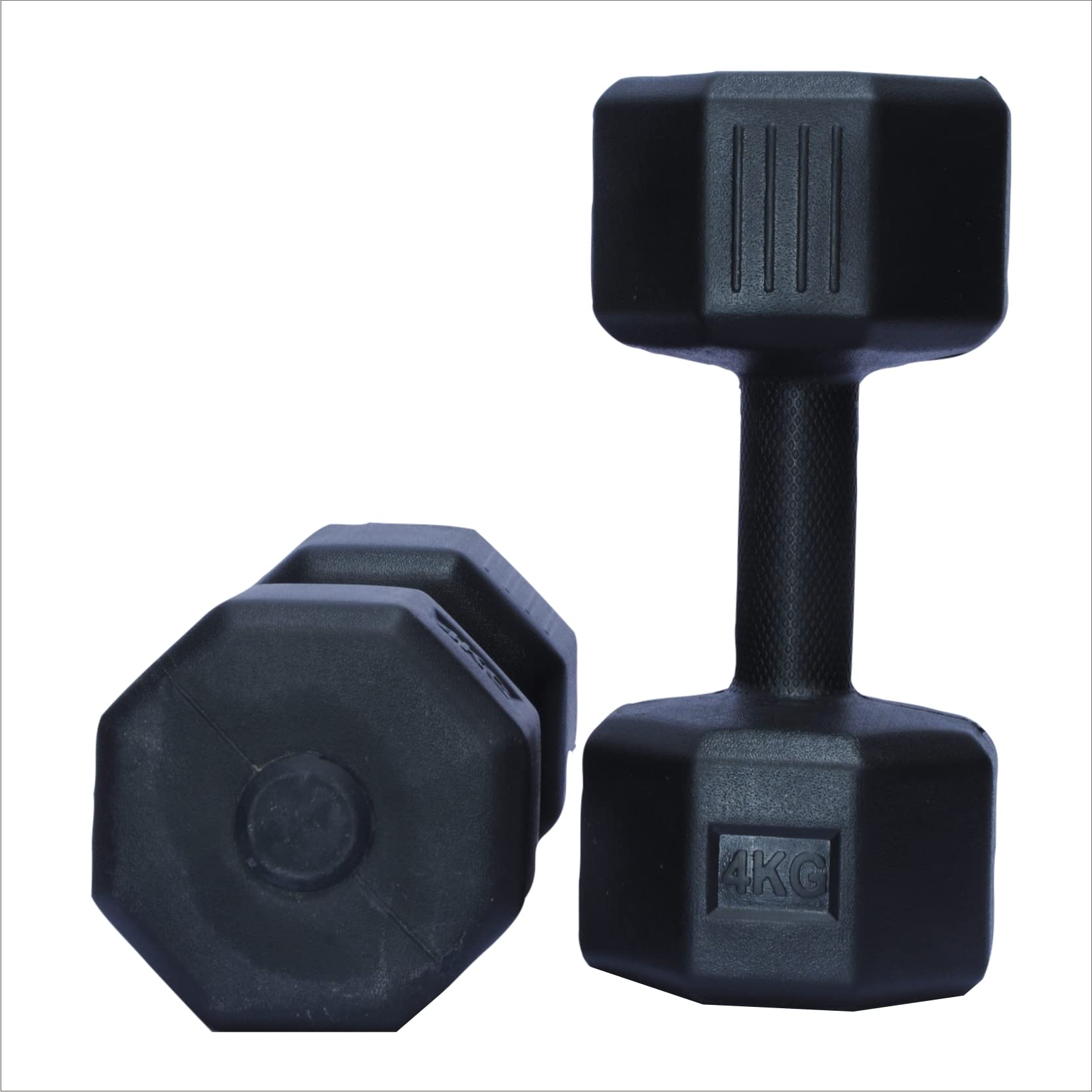 ARTINO 4Kg Pair Hexa PVC Dumbbells Set For Home Gym, Exercise & Fitness Dumbbell (Black) Fixed Weight Dumbbell (4kg X 2Pc)