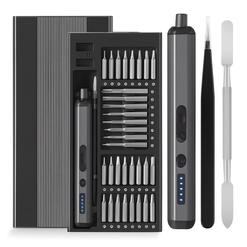 E1 Max - Cacciavite elettrico 68 in 1, kit di strumenti di precisione con punte magnetiche, 5 impostazioni di coppia, mini cacciavite elettrico per iPhone, PC, laptop, riparazione orologi, senza fili